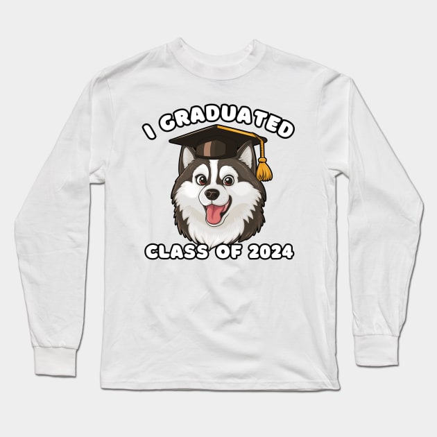 Cute Husky I Graduated Class Of 2024 Long Sleeve T-Shirt by Via Lactea Design